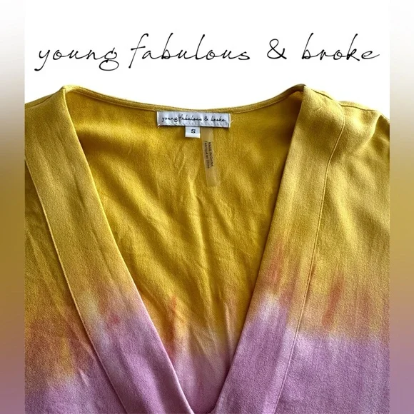 🛍️SALE🛍️ Young Fabulous & Broke Women’s Tia Top Tie Dye Surplice Kimono Blouse - Picture 6 of 9